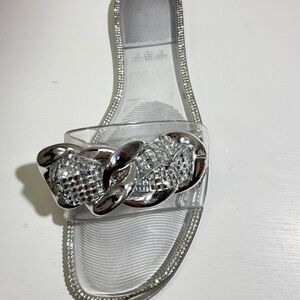 Women Open Round Toe Slip On Fashion chain top Flats jelly Sandals Ds82
